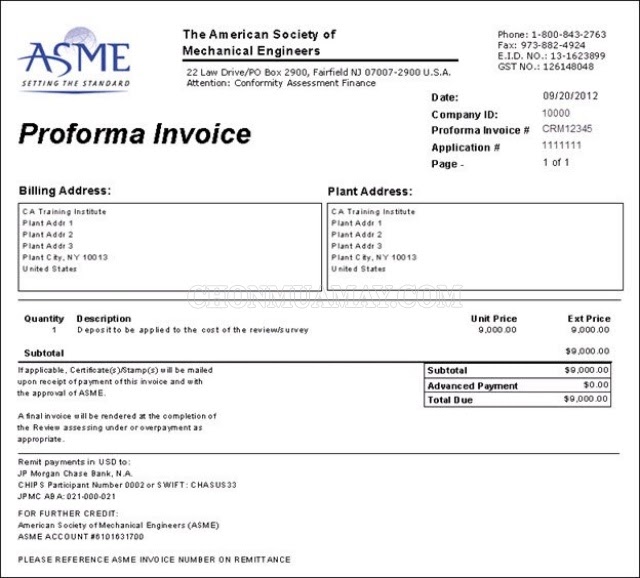 proforma invoice mẫu
