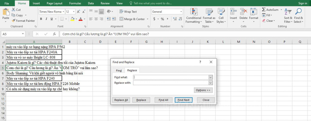 Sử dụng Find & Replace